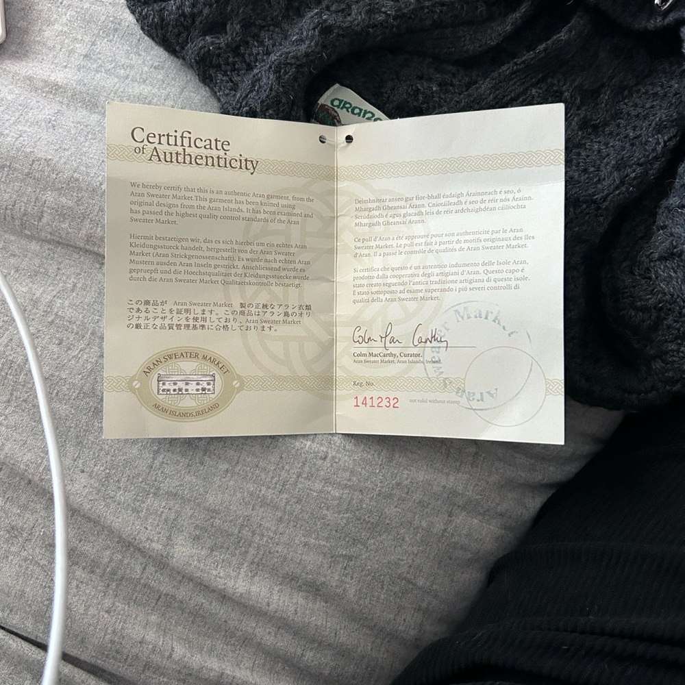Aran Crafts Dark Gray Wool Sweater, Authenticity certificate - Picture 4 of 9
